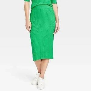 Women's Ribbed Sweater Skirt - A New Day Green L